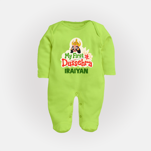 My First Dussehra Irayyan Ravan Theme Fullbody suit - LIME GREEN - New Born (Chest 7.5")