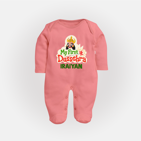 My First Dussehra Irayyan Ravan Theme Fullbody suit - PEACH - New Born (Chest 7.5")
