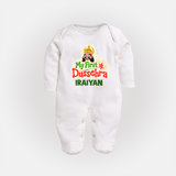 My First Dussehra Irayyan Ravan Theme Fullbody suit - WHITE - New Born (Chest 7.5")
