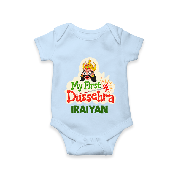 My First Dussehra Irayyan Ravan Theme Romper - BABY BLUE - New Born (Chest 14")