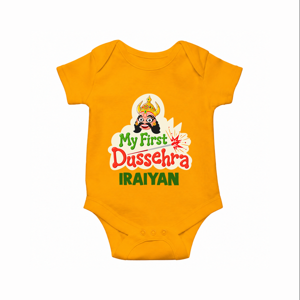 My First Dussehra Irayyan Ravan Theme Romper - CHROME YELLOW - New Born (Chest 14")