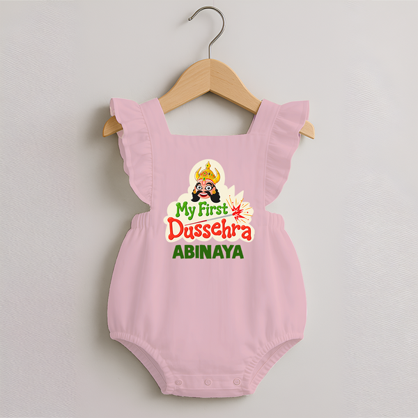 My First Dussehra Irayyan Ravan Theme Romper Frock - BABY PINK - 0 - 3 Months Old (Chest 19")