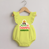 My First Dussehra Irayyan Ravan Theme Romper Frock - PASTEL YELLOW - 0 - 3 Months Old (Chest 19")