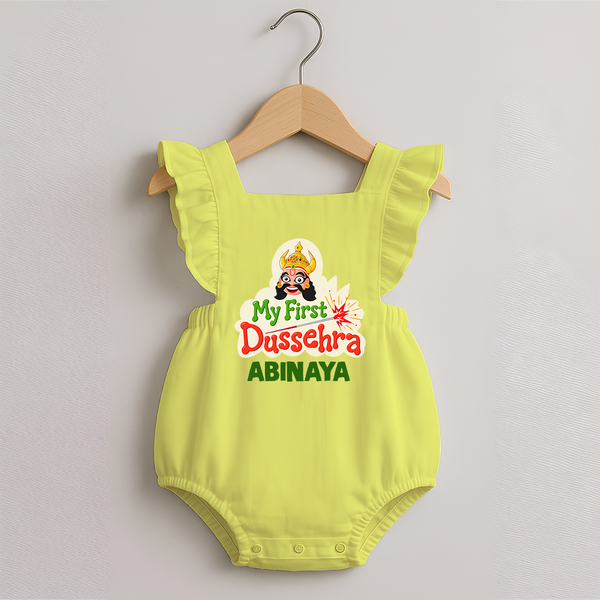 My First Dussehra Irayyan Ravan Theme Romper Frock - PASTEL YELLOW - 0 - 3 Months Old (Chest 19")