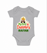 My First Dussehra Irayyan Ravan Theme Romper - GREY - New Born (Chest 14")