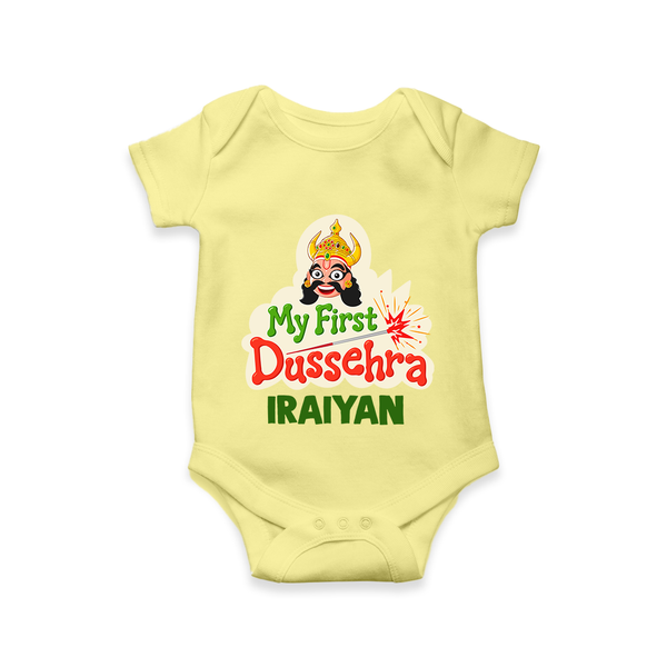 My First Dussehra Irayyan Ravan Theme Romper - PASTEL YELLOW - New Born (Chest 14")
