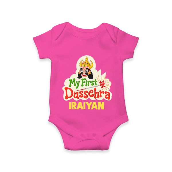 My First Dussehra Irayyan Ravan Theme Romper - HOT PINK - New Born (Chest 14")