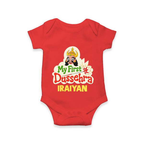 My First Dussehra Irayyan Ravan Theme Romper - RED - New Born (Chest 14")