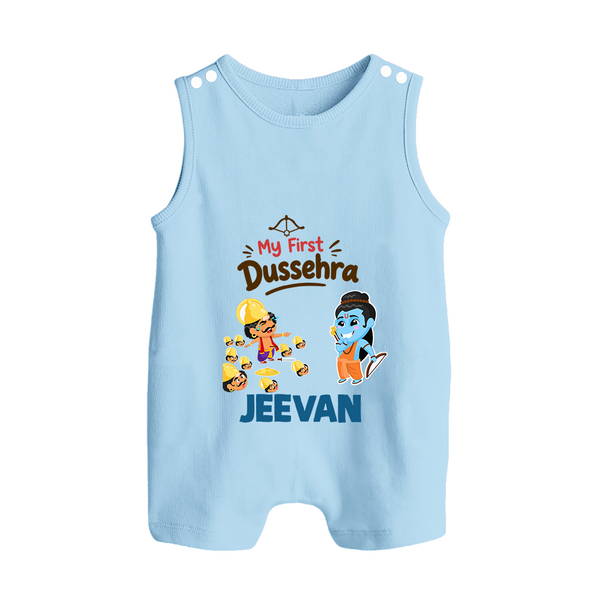 My First Dussehra Jeevan Ram & Ravan Button Romper - BABY BLUE - New Born (Chest 18")