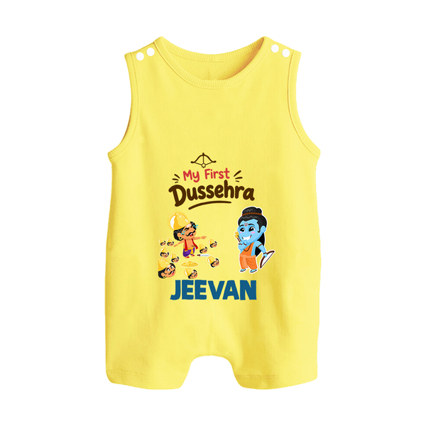 My First Dussehra Jeevan Ram & Ravan Button Romper - PASTEL YELLOW - New Born (Chest 18")
