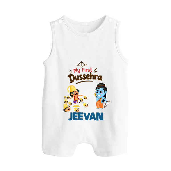 My First Dussehra Jeevan Ram & Ravan Button Romper - WHITE - New Born (Chest 18")