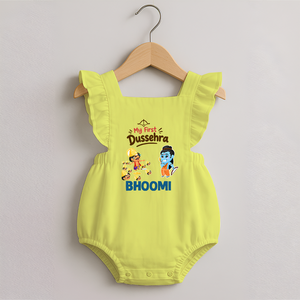 My First Dussehra Jeevan Ram & Ravan Romper Frock - PASTEL YELLOW - 0 - 3 Months Old (Chest 19")