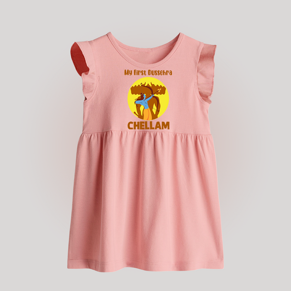 My First Dussehra Karan Bow Warrior Baby Frock - BABY PINK - 0 - 3 Months Old (Chest 17")