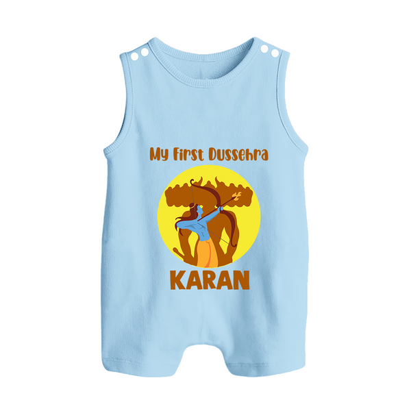 My First Dussehra Karan Bow Warrior Button Romper - BABY BLUE - New Born (Chest 18")