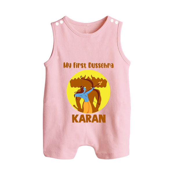My First Dussehra Karan Bow Warrior Button Romper - BABY PINK - New Born (Chest 18")