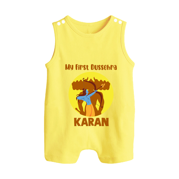 My First Dussehra Karan Bow Warrior Button Romper - PASTEL YELLOW - New Born (Chest 18")