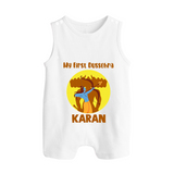 My First Dussehra Karan Bow Warrior Button Romper - WHITE - New Born (Chest 18")