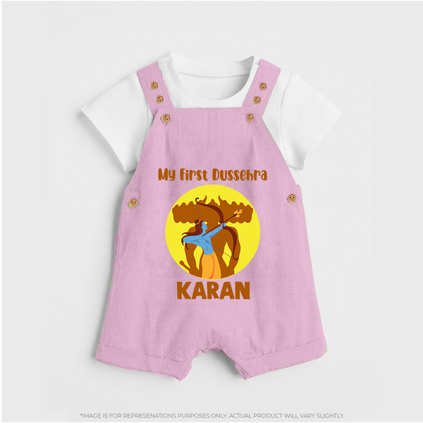My First Dussehra Karan Bow Warrior Dungaree - BABY PINK - 0 - 5 Months Old (Chest 18")