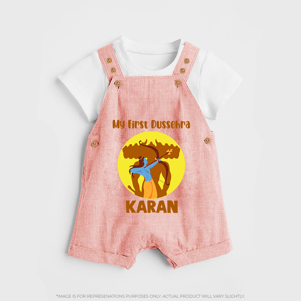 My First Dussehra Karan Bow Warrior Dungaree - PEACH - 0 - 5 Months Old (Chest 18")