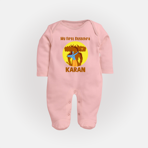 My First Dussehra Karan Bow Warrior Fullbody suit - BABY PINK - New Born (Chest 7.5")