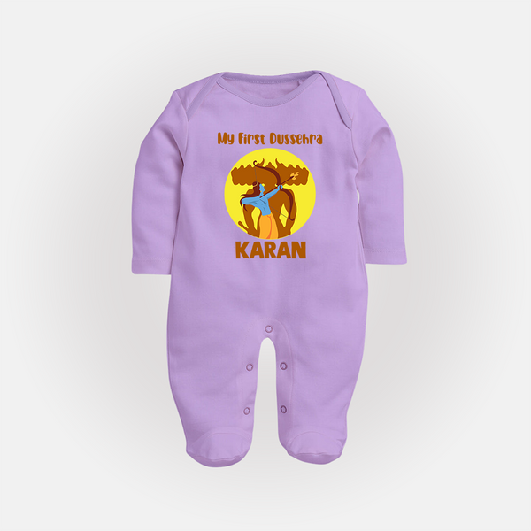 My First Dussehra Karan Bow Warrior Fullbody suit - LILAC - New Born (Chest 7.5")
