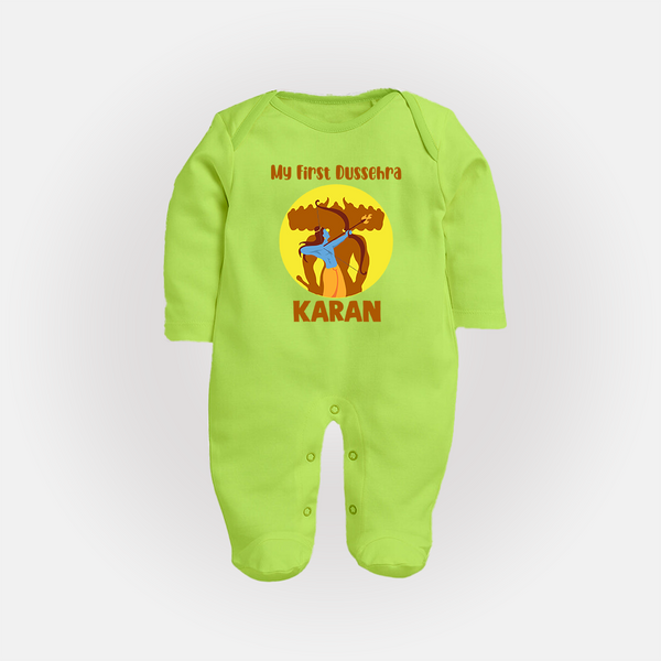 My First Dussehra Karan Bow Warrior Fullbody suit - LIME GREEN - New Born (Chest 7.5")