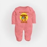 My First Dussehra Karan Bow Warrior Fullbody suit - PEACH - New Born (Chest 7.5")
