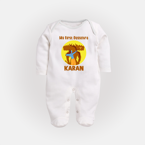 My First Dussehra Karan Bow Warrior Fullbody suit - WHITE - New Born (Chest 7.5")
