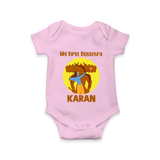 My First Dussehra Karan Bow Warrior Romper - BABY PINK - New Born (Chest 14")
