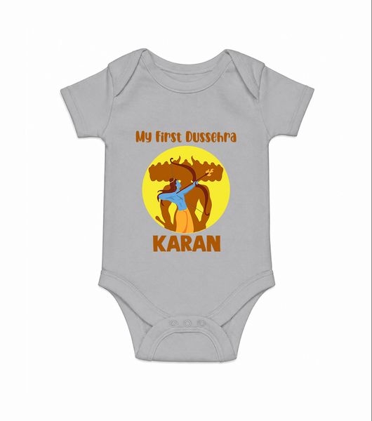 My First Dussehra Karan Bow Warrior Romper - GREY - New Born (Chest 14")