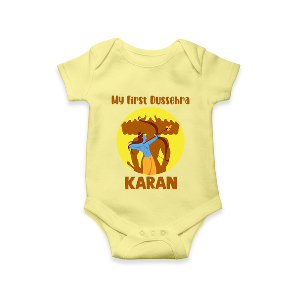 My First Dussehra Karan Bow Warrior Romper - PASTEL YELLOW - New Born (Chest 14")