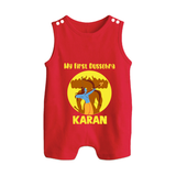 My First Dussehra Karan Bow Warrior Button Romper - RED - New Born (Chest 18")