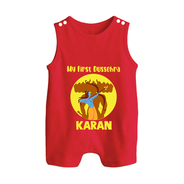 My First Dussehra Karan Bow Warrior Button Romper - RED - New Born (Chest 18")