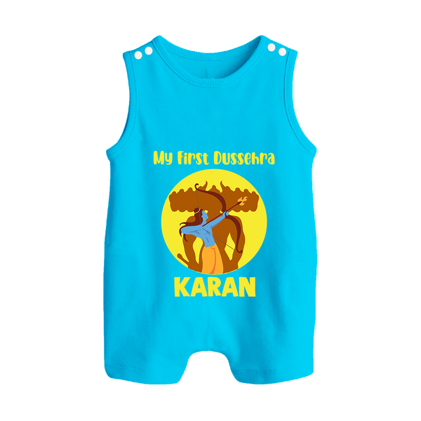 My First Dussehra Karan Bow Warrior Button Romper - SKY BLUE - New Born (Chest 18")