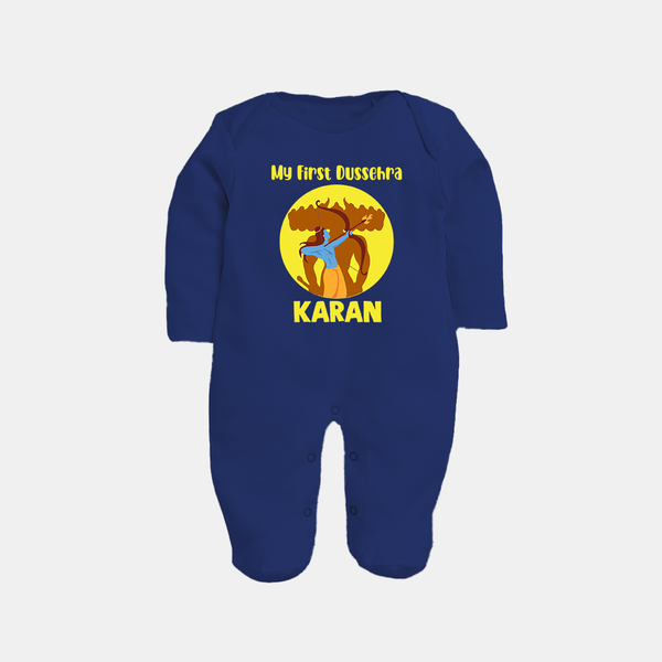 My First Dussehra Karan Bow Warrior Fullbody suit - NAVY BLUE - New Born (Chest 7.5")