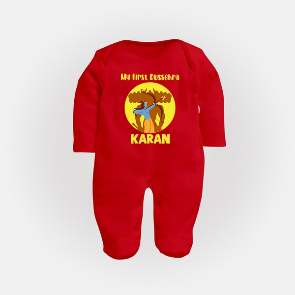 My First Dussehra Karan Bow Warrior Fullbody suit - RED - New Born (Chest 7.5")