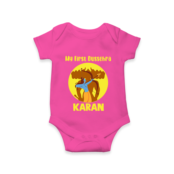 My First Dussehra Karan Bow Warrior Romper - HOT PINK - New Born (Chest 14")