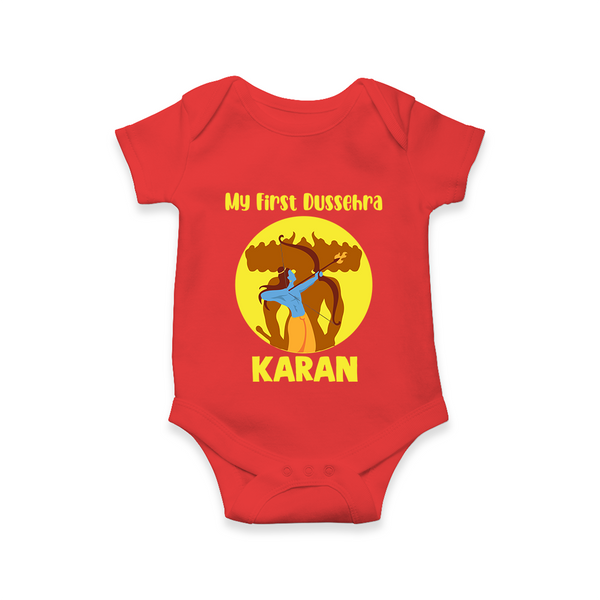 My First Dussehra Karan Bow Warrior Romper - RED - New Born (Chest 14")