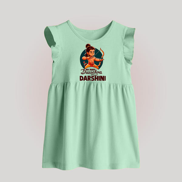 My First Dussehra Kavin Ram Archer Baby Frock - MINT GREEN - 0 - 3 Months Old (Chest 17")