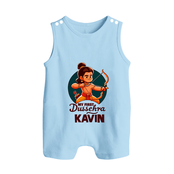 My First Dussehra Kavin Ram Archer Button Romper - BABY BLUE - New Born (Chest 18")
