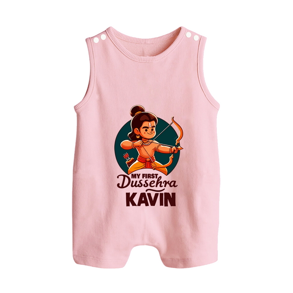 My First Dussehra Kavin Ram Archer Button Romper - BABY PINK - New Born (Chest 18")
