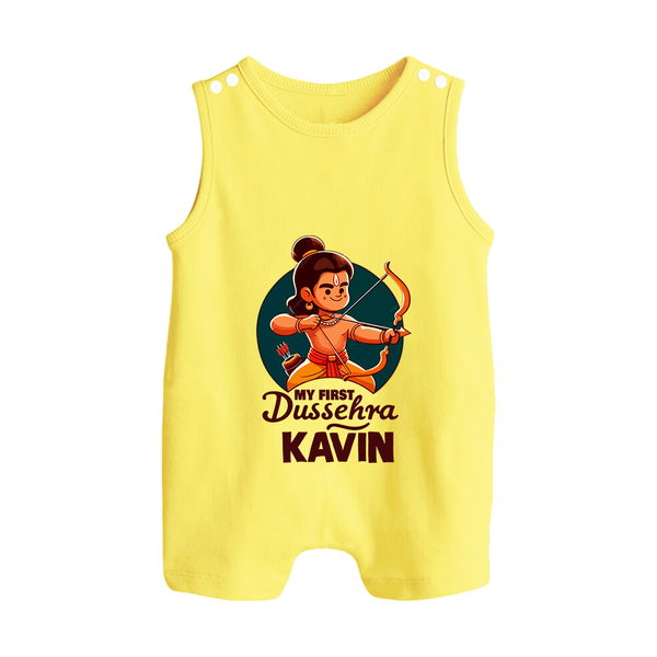 My First Dussehra Kavin Ram Archer Button Romper - PASTEL YELLOW - New Born (Chest 18")