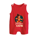My First Dussehra Kavin Ram Archer Button Romper - RED - New Born (Chest 18")