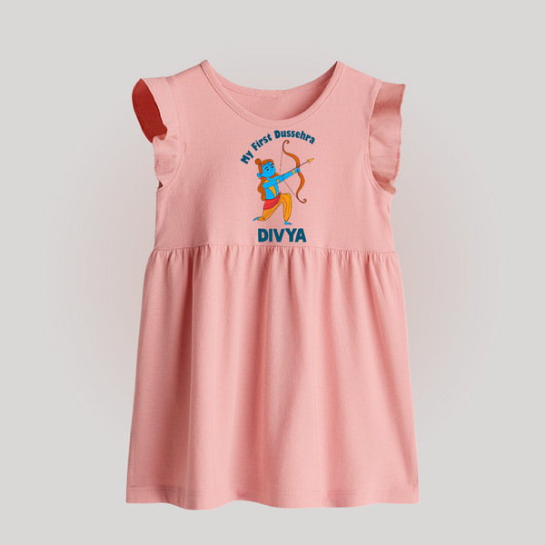 My First Dussehra Lokesh Victory Bow Baby Frock - BABY PINK - 0 - 3 Months Old (Chest 17")