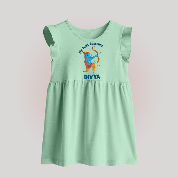 My First Dussehra Lokesh Victory Bow Baby Frock - MINT GREEN - 0 - 3 Months Old (Chest 17")