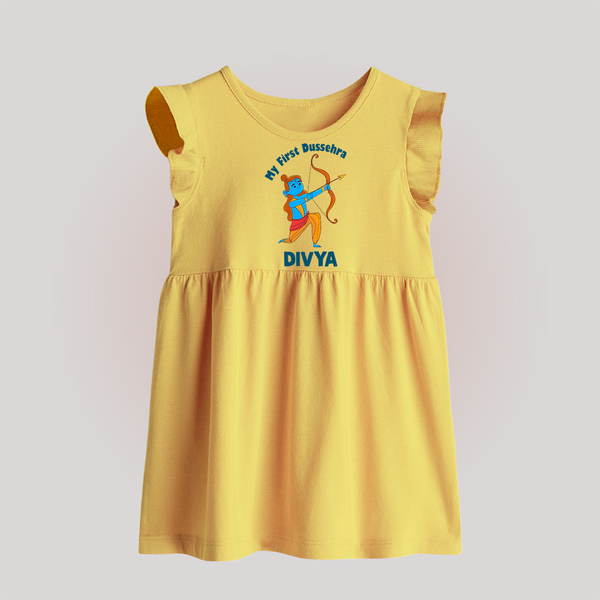 My First Dussehra Lokesh Victory Bow Baby Frock - PASTEL YELLOW - 0 - 3 Months Old (Chest 17")