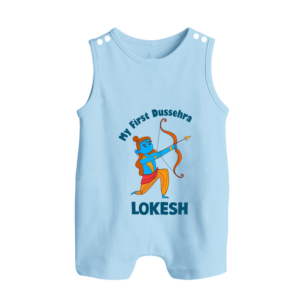 My First Dussehra Lokesh Victory Bow Button Romper - BABY BLUE - New Born (Chest 18")