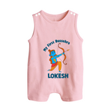 My First Dussehra Lokesh Victory Bow Button Romper - BABY PINK - New Born (Chest 18")