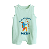 My First Dussehra Lokesh Victory Bow Button Romper - MINT GREEN - New Born (Chest 18")