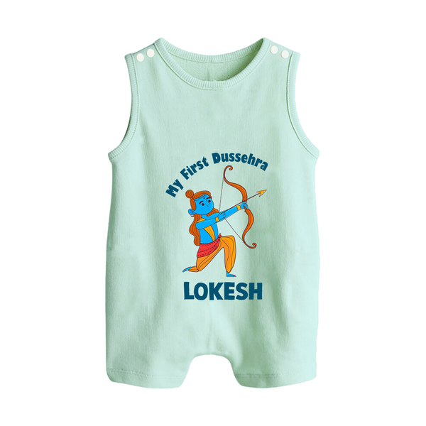 My First Dussehra Lokesh Victory Bow Button Romper - MINT GREEN - New Born (Chest 18")